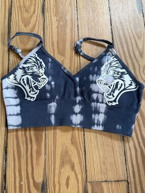 Darc Sport Black & White Tie-Dye Wolf Graphic Bralette